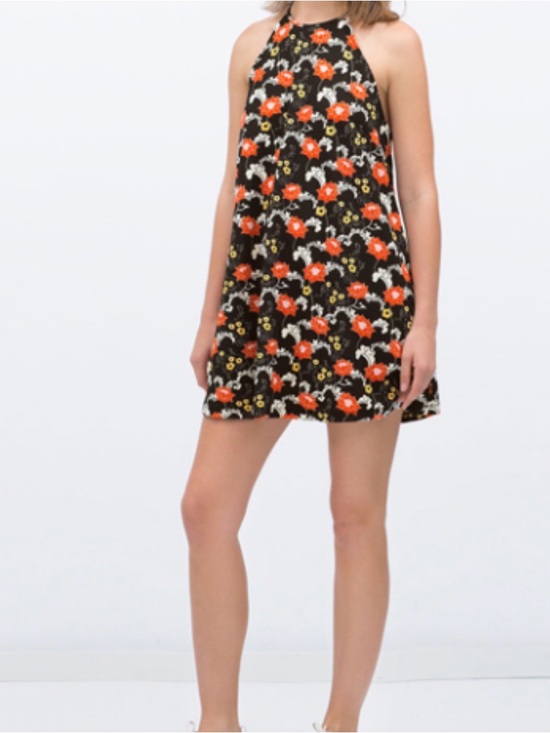 Zara Dresses & Skirts - Zara Trafaluc Black and Red Floral Print Sleeveless Racerback Tank Shift Dress.